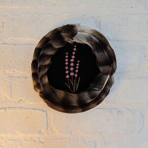 Pink Flower Embroidery with Chicken Feather Frame