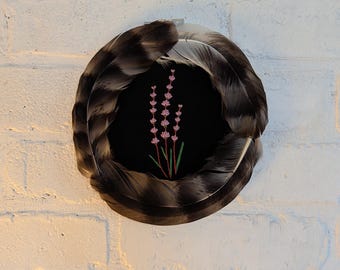 Pink Flower Embroidery with Chicken Feather Frame