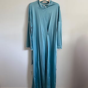 Vintage Vanity Fair Robe/Nightgown – Icy Blue Nylon Tricot with White Trim | 1960s-70s Glamour