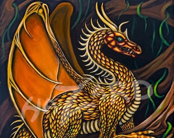 Dragon Wall Art, Whimsical Wall Art, Dragon Prints, Dragon Painting, Fantasy Artwork, Gamer Gifts, Ready to Hang