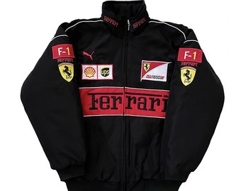 Ferrari Racing Jacket Vintage Black Nascar Coat | Formula 1 Ferrari Jacket F1 Vintage Jacket | Men's Clothing Women Y2K Jacket Streetwear