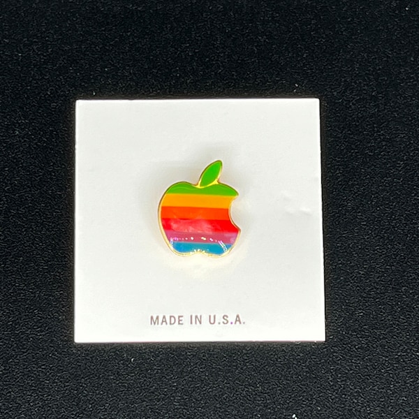 Rare Vintage Enamel Apple Macintosh Computer Rainbow Lapel Pin (1980) Made in USA!