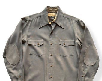 1950s Beige Rayon Gabardine Button-up Shirt | 14 - 32 | MANHATTAN