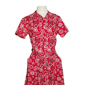 red barn dress Organic Cotton Scallop Trim Long Sleeve Midi Dress in Moonflower Vine | Women's S