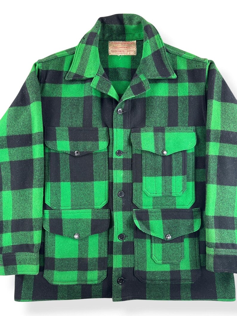 Vintage grön och svart Filson Union Made cruiserjacka SZ XL bild 3