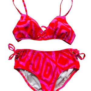 1960s Psychedelic Pink and Orange Bikini S-M