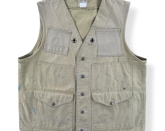 Vintage Filson Style 8 Tin Cloth Vest W/ Custom Pockets & Grommets SZ 38