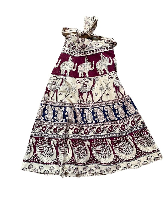 Vintage 1970s Midi Indian Cotton Camel Wrap Skirt… - image 4