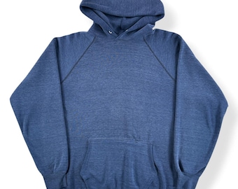 Vintage vervaagde blauwe hoodie met inzetstuk, maat L