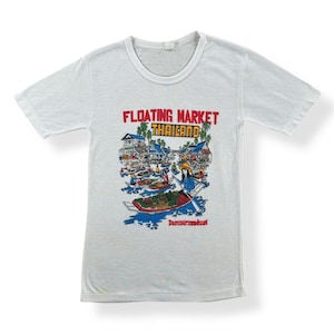 Vintage T-shirt met drijvende markt, Thailand, maat XS