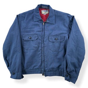 Vintage Blue Quilted Work Wear Gas Station Jacket SZ M