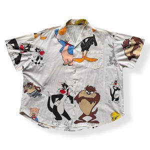 Vintage White Daffy & Porky Button Up SZ XXL
