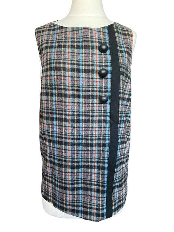 Vintage 1950s Plaid Wool Sleeveless Top SZ L | Se… - image 1