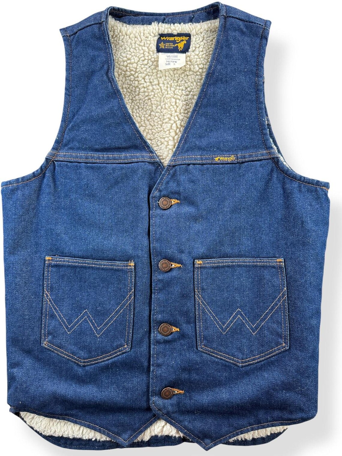 Vintage Wrangler Sherpa Denim Vest SZ S, photo 3 sur 5