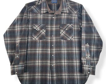 Vintage Pendleton Western Wear Brown Pearlsnap Flannel SZ XL