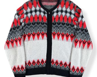 Vintage 60s Black + Red Zip Up Sweater SZ M
