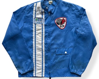 Vintage 60s Firestone Racing Jacket: Embroidered Logo, Red Stripe