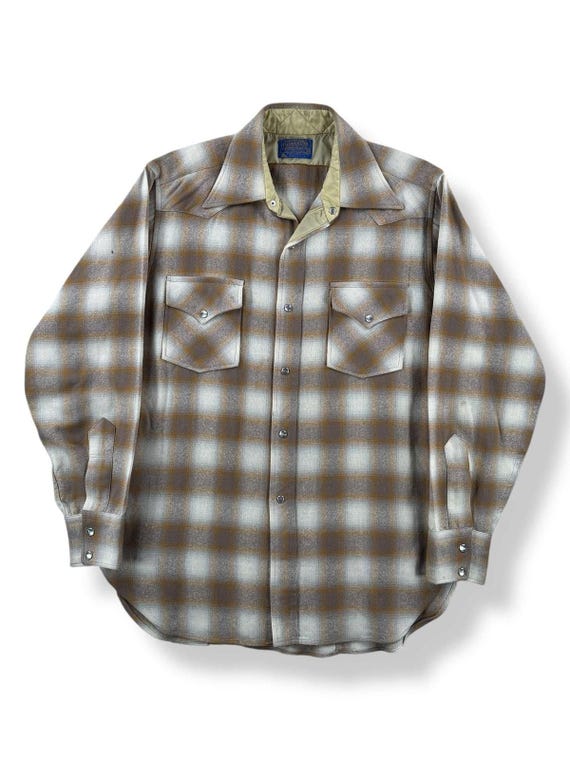 Vintage Pendleton Beige Shadowplaid Pearlsnap Fla… - image 1