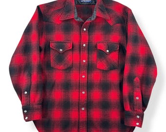 Vintage Pendleton Shadow Plaid Perle Snap Flanell Gr. M