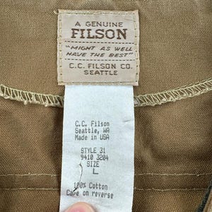 Chaleco de caza vintage Filson Tin Cloth estilo 31, talla L imagen 4