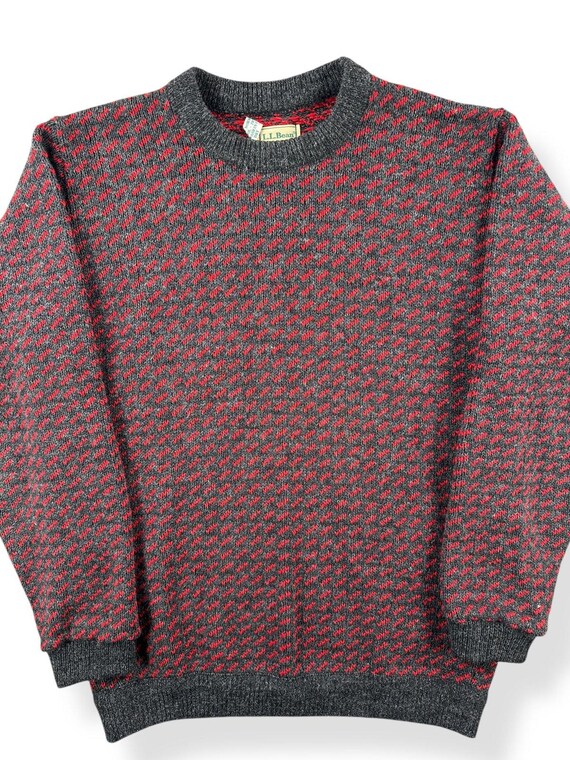Vintage Men's L.L. Bean Norwegian Birdseye Sweater Red & Grey SZ L