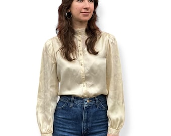 Vintage 70s Gunne Sax by Jessica Mcclintock White Pearl Button Blouse ...