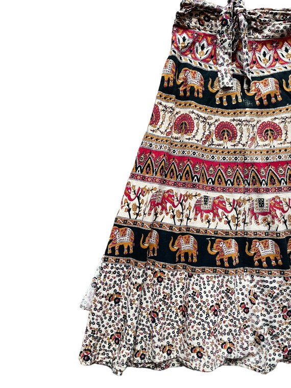 Vintage 1970s Indian Cotton Elephant Wrap Skirt S… - image 2