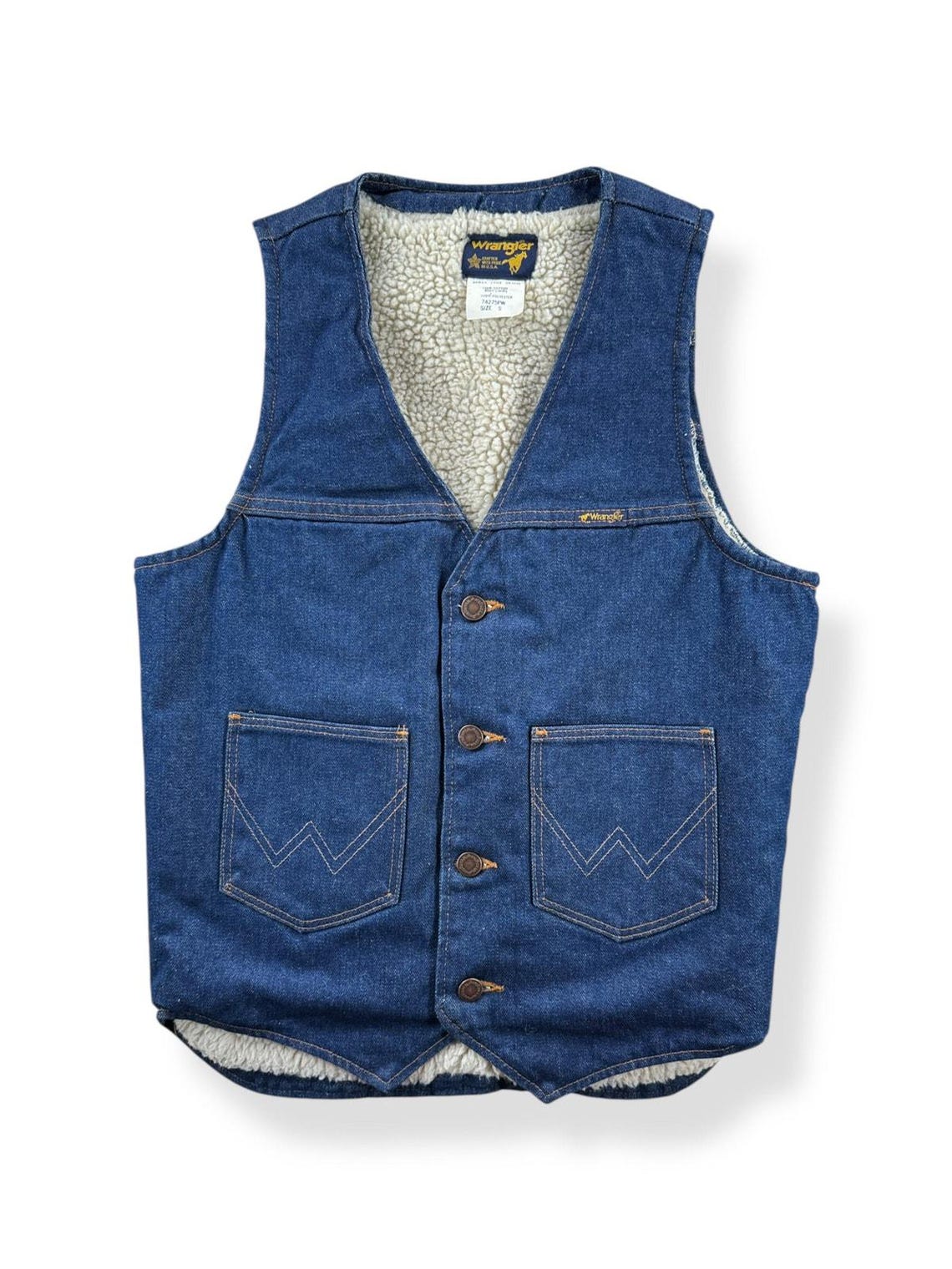 Vintage Wrangler Sherpa Denim Vest SZ S, photo 1 sur 5