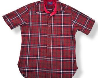 Vintage Red Plaid Short Sleeve Pendleton Flannel SZ L