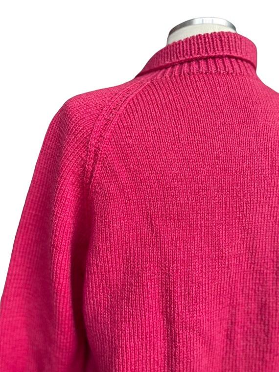 Vintage 1940's Wool Hand Knit Magenta Zip Up Card… - image 9