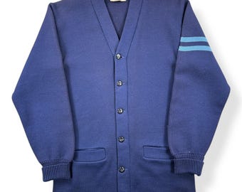 Vintage 1960s Nelson Knitting Mills Blue Varsity Sweater Blue Knit
