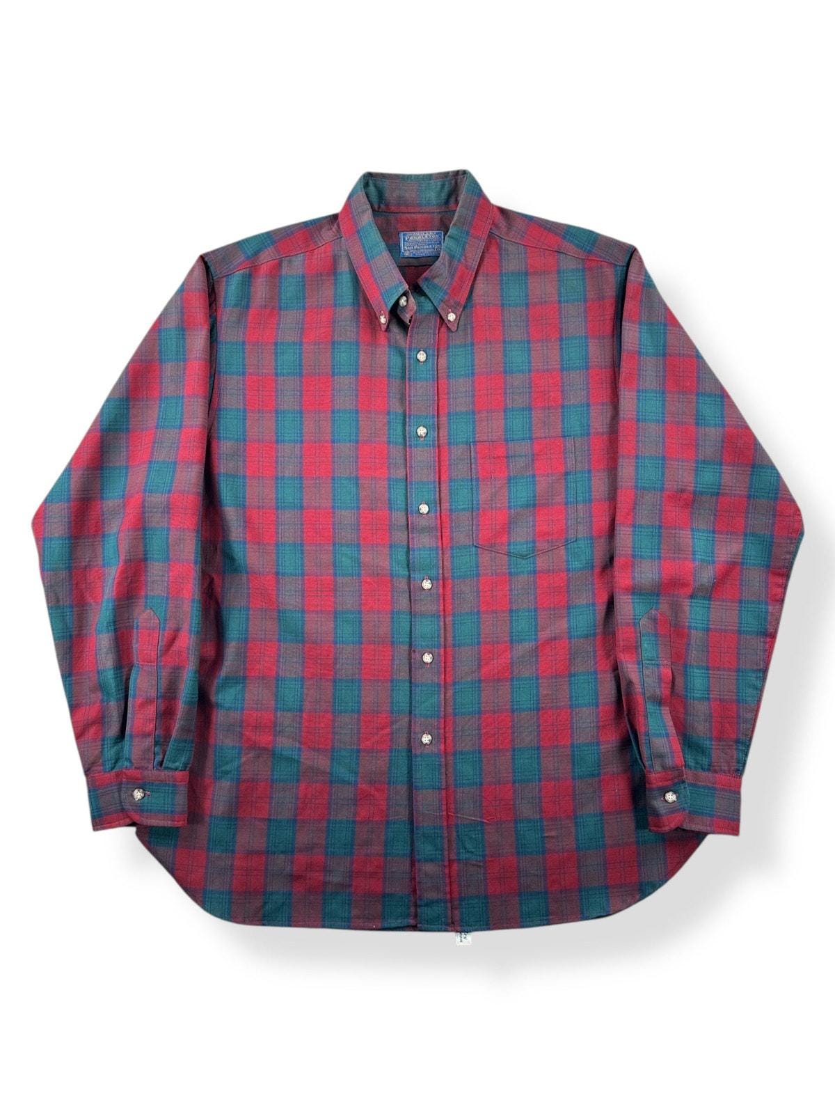 Chemise Pendleton Laine Homme - Taille L - Carreaux Bleu Vert Rouge - Made USA