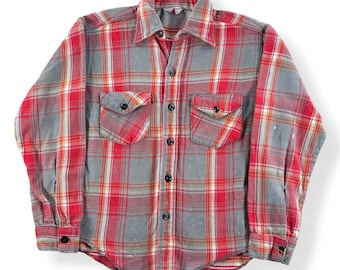 Vintage 60s Chandler Blue Black White Plaid Cotton Flannel Shirt