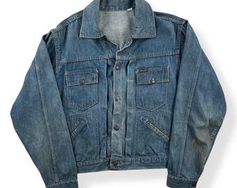 Vintage 80s Levis Denim Jean Jacket: Pleated Front, Buckle Back