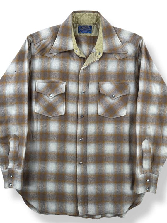 Vintage Pendleton Beige Shadowplaid Pearlsnap Fla… - image 2