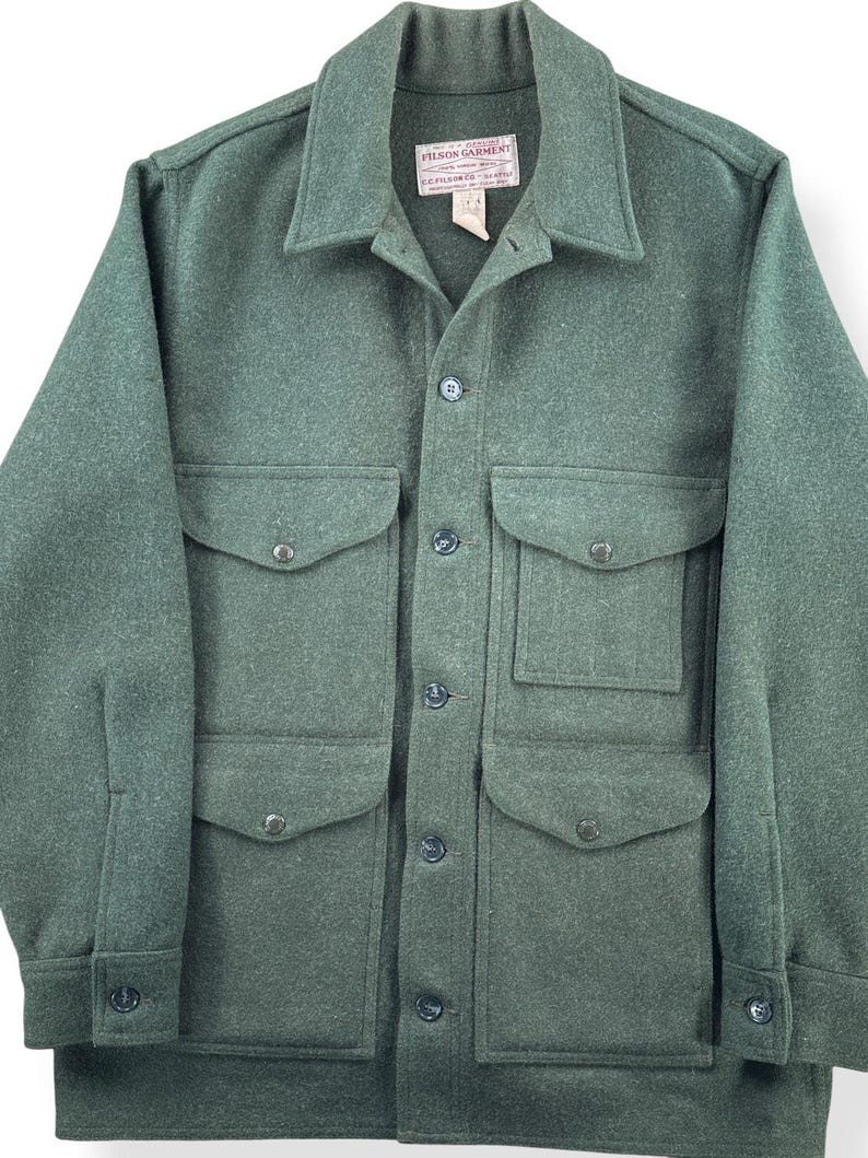 Vintage Filson Forest Green Mackinaw Wool Cruiser Jacket SZ 44 image 3