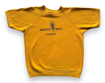 Vintage Onecho Bible Church Blue Bar-short met ronde hals, maat M