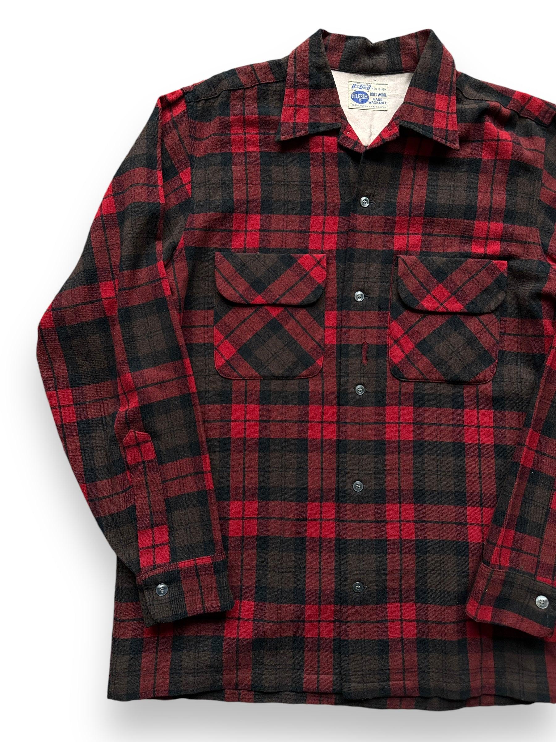 トップス 60s pilgrim plaid wool shirt 50s VINTAGE PILGRIM DOT OPEN COLLAR WOOL SHIRT SIZE：16-16 1/2 L