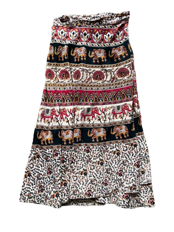Vintage 1970s Indian Cotton Elephant Wrap Skirt S… - image 4