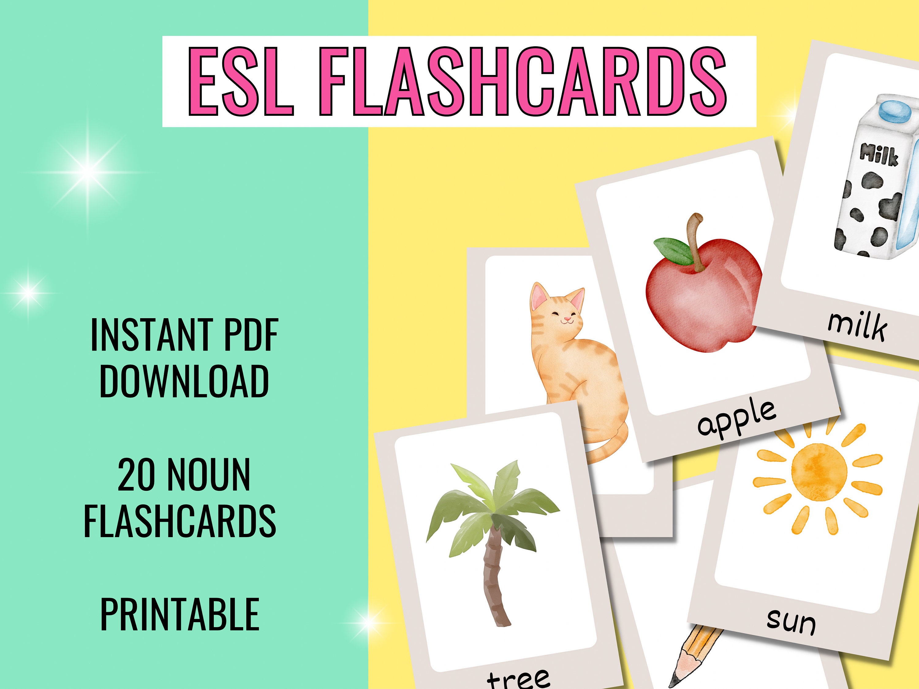 Flash Cards ESL Nouns Learn English Online Teaching Tools Printable