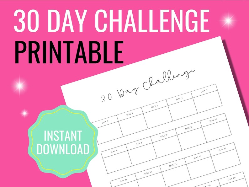 30 Day Challenge Printable Instant Download 30 Days Goal Tracker ...