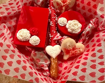 Valentine's Day Treat Box: Chocolate Covered Pretzels, Oreos, Caramels