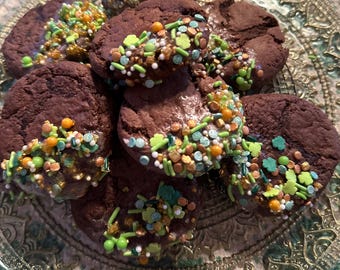 Chocolate Espresso Cookies: Irish Cream, Shamrock Sprinkles