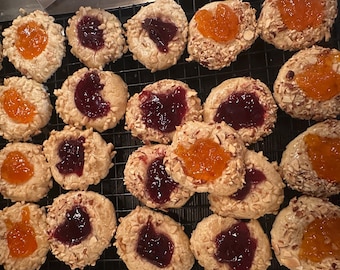 Homemade Apricot Raspberry Thumbprint Cookies with Walnuts (2 Dozen)