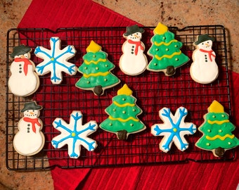 Holiday Sugar Cookies: Snowman, Tree, Snowflake Designs