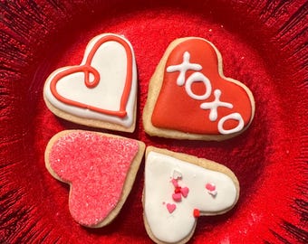 Heart Shaped Valentine Sugar Cookies – Set of 4 w/ Cards | Teacher & Classroom Gifts | Expedited Processing time available!