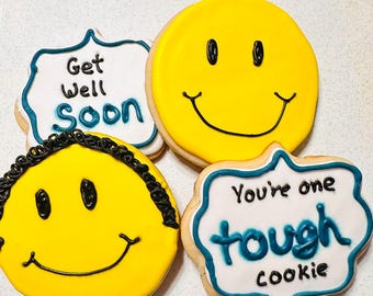 Get Well Gift Cookies – Smiley Faces & “You’re One Tough Cookie” – Handmade Sugar Cookies