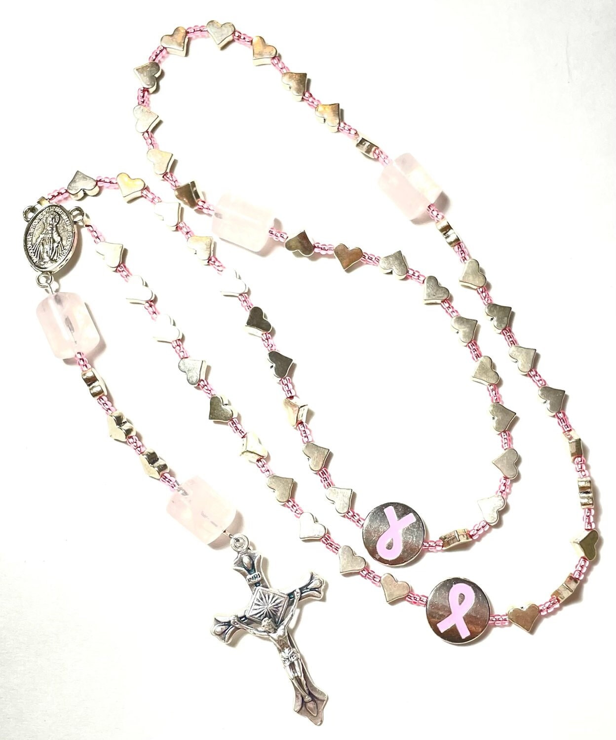 Handmade Rosary - Pink Ribbon - St. Maria - Etsy