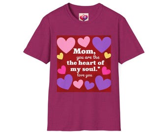 T-shirt coeur Saint-Valentin pour maman, coeurs colorés, message « Le cœur de mon âme »