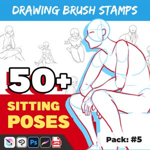 Procreate sitting figure poses | Reference body stamp | Manga anime male female | Character drawing poses | Clip studio photoshop brush